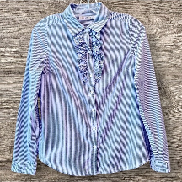 Old Navy Tops - Old Navy Ruffle Front Striped Button-Down Shirt – XS – 100% Cotton